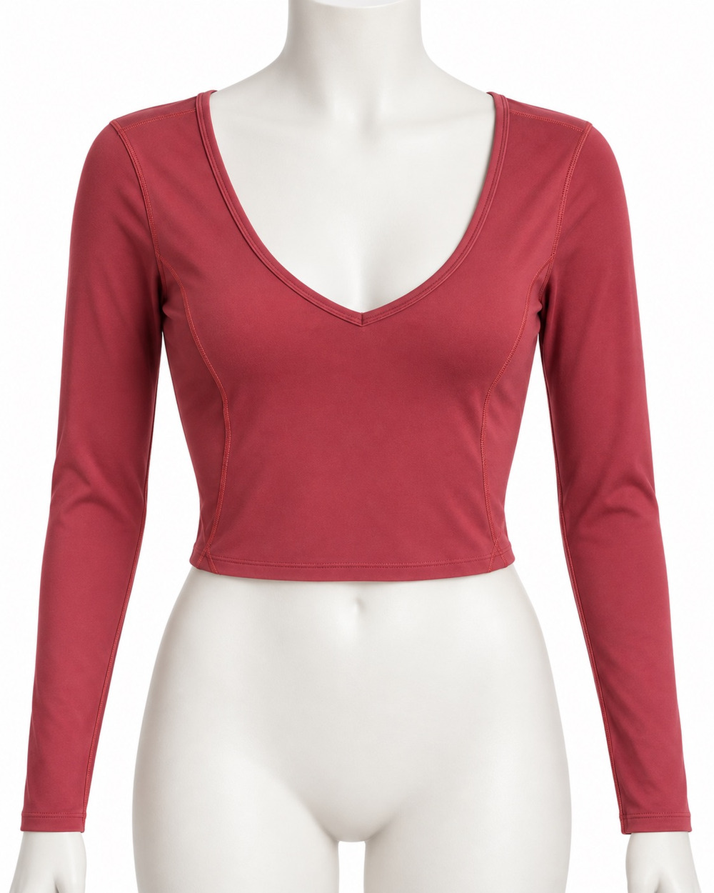 Lululemon Women's Activewear Red Long Sleeve Crop Top Deep V-Neck Fitted Size 6